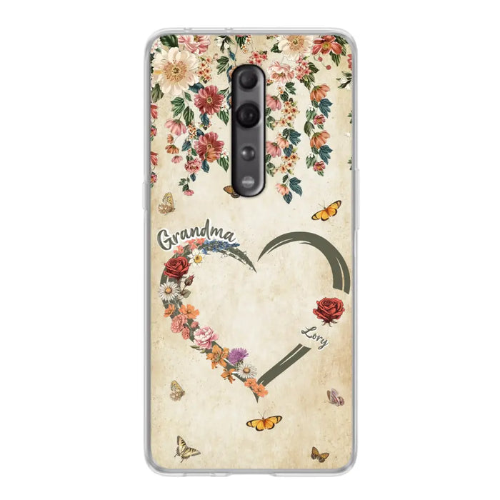 Custom Personalized Floral Heart Grandma Mom Vintage Birth Month Flower Phone Case - Up to 10 Kids - Mother's Day Gift Idea for Mom/Grandma - Case For Xiaomi/ Oppo/ Huawei