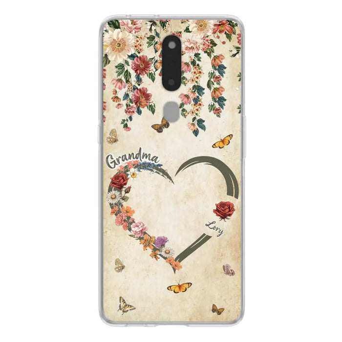 Custom Personalized Floral Heart Grandma Mom Vintage Birth Month Flower Phone Case - Up to 10 Kids - Mother's Day Gift Idea for Mom/Grandma - Case For Xiaomi/ Oppo/ Huawei