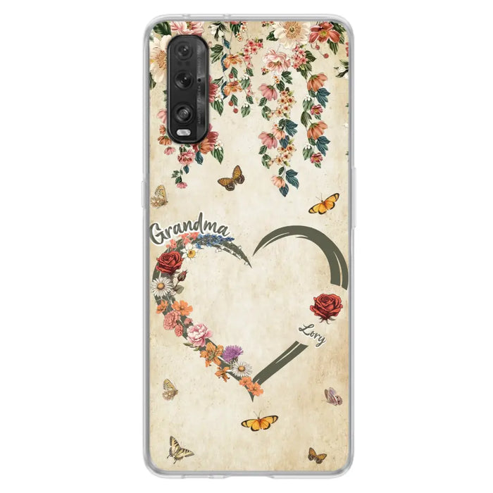 Custom Personalized Floral Heart Grandma Mom Vintage Birth Month Flower Phone Case - Up to 10 Kids - Mother's Day Gift Idea for Mom/Grandma - Case For Xiaomi/ Oppo/ Huawei