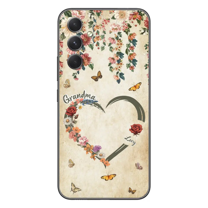 Custom Personalized Floral Heart Grandma Mom Vintage Birth Month Flower Phone Case - Up to 10 Kids - Mother's Day Gift Idea for Mom/Grandma - Case For iPhone/ Samsung