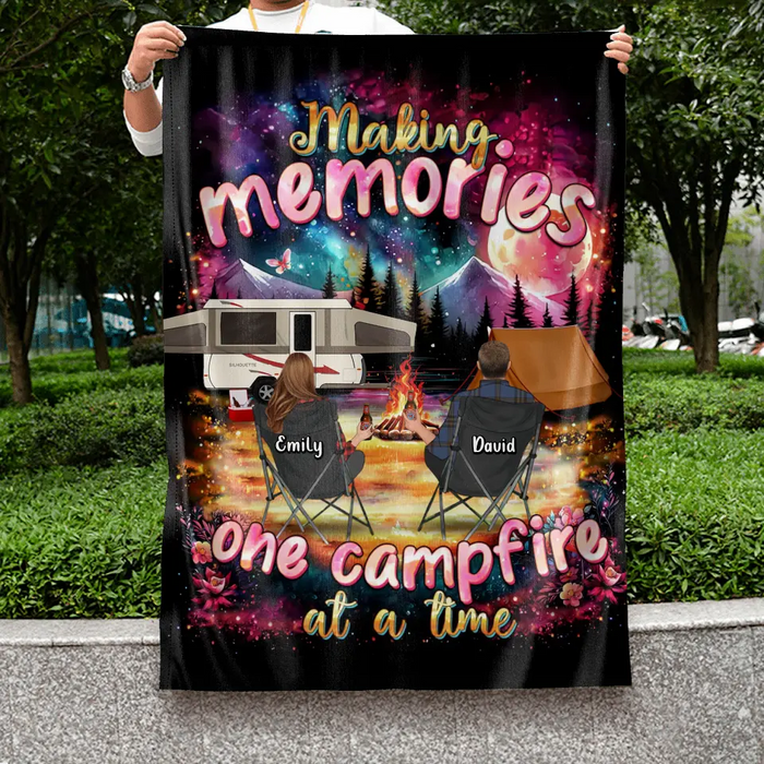 Custom Personalized Camping Flag Sign - Gift Idea For Family/Camping Lover - Making Memories One Campfire At A Time