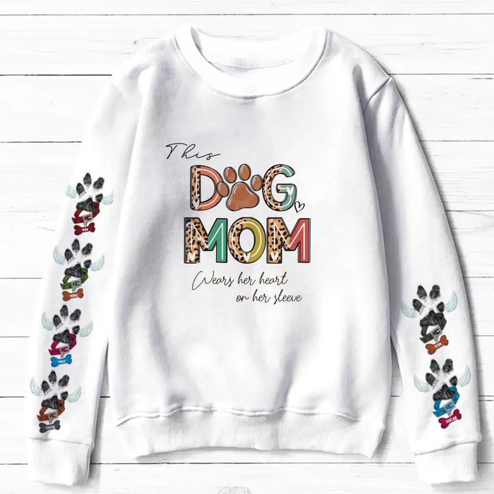 Custom Personalized Dog Mom AOP Sweater - Upto 6 Dogs - Mother's Day Gift Idea For Dog Lover - This Dog Mom Wears Her Heart On Her Sleeve