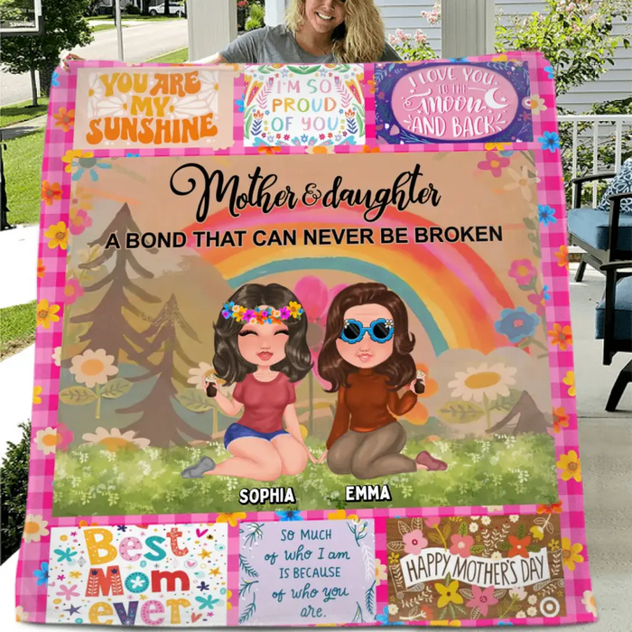 Custom Personalized Mom & Daughter Quilt/ Fleece Throw Blanket - Mother's Day Gift Idea To Mom - Mother And Daughter A Bond That Can Never Be Broken