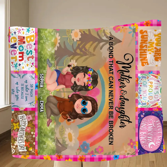 Custom Personalized Mom & Daughter Quilt/ Fleece Throw Blanket - Mother's Day Gift Idea To Mom - Mother And Daughter A Bond That Can Never Be Broken