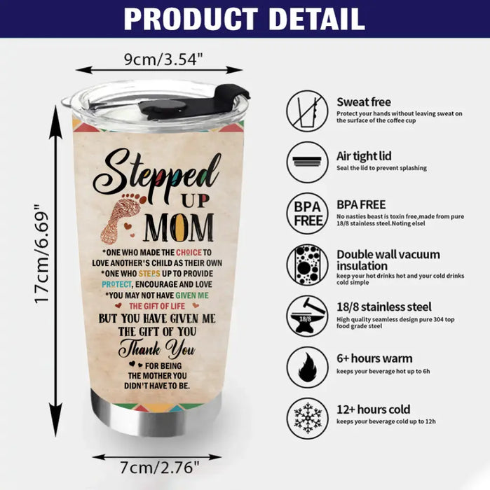 Custom Personalized Stepped Up Mom Tumbler - Upto 4 People - Gift Idea For Mother's Day - Happy Mother's Day From The Kids You Inherited