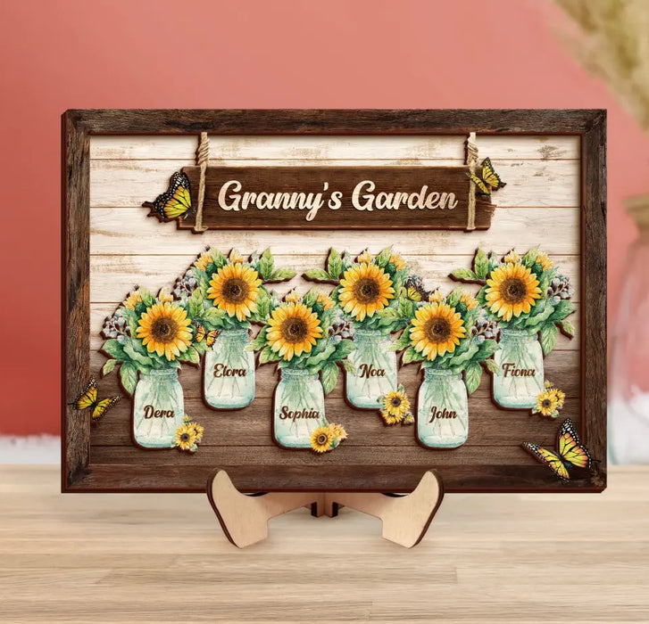 Custom Personalized Granny's Garden 2 Layered Wooden Art - Up to 10 Kids - Mother's Day Gift Idea For Mom/ Grandma