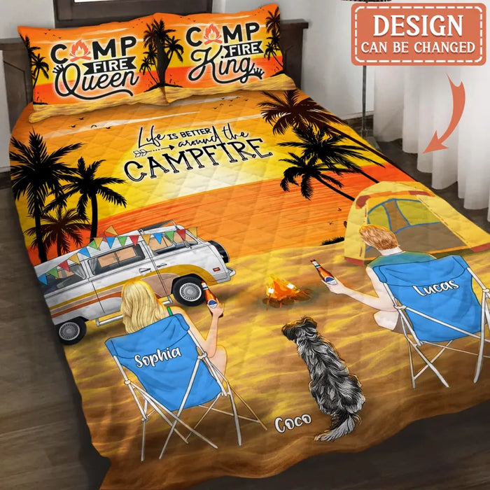 Custom Personalized New Beach Camping Quilt Bed Sets - Gift for Whole Family, Camping Lovers - Couple/Parents With Up To 5 Pets, 4 Kids - Life Is Better Around The Campfire