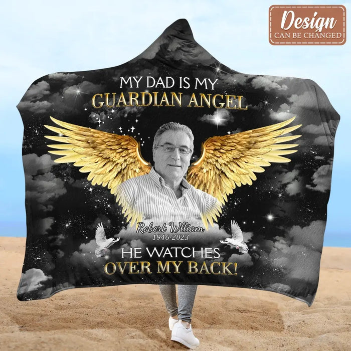 Custom Personalized Memorial Photo Hooded Blanket With Soft Fleece Lining - Memorial Gift Idea For Family Member - My Mom is My Guardian Angel

She Watches Over My Back!
