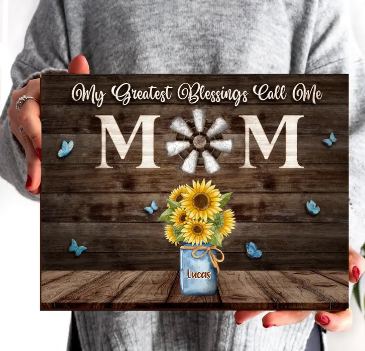 Custom Personalized Mom Flowers 2 Layered Wooden Art - Up to 7 Kids - Mother's Day Gift Idea - My Greatest Blessings Call Me Mom