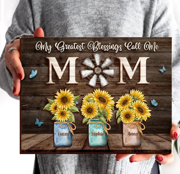 Custom Personalized Mom Flowers 2 Layered Wooden Art - Up to 7 Kids - Mother's Day Gift Idea - My Greatest Blessings Call Me Mom