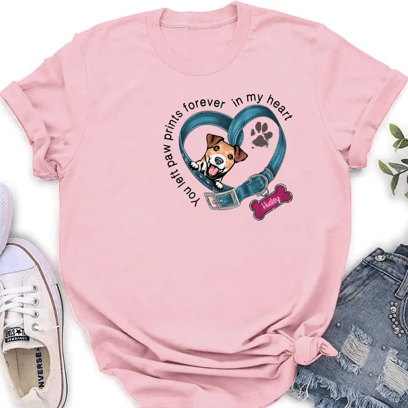 Personalized Dog Collar Shirt/Hoodie - Memorial Gift Idea For Dog Lover/Mother's Day/Father's Day - You Left Paw Prints Forever In My Heart