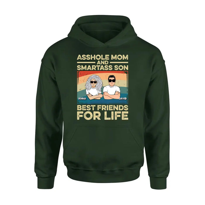 Custom Personalized Dad Mom/Son/Daughter Shirt/Hoodie - Father's Day/Mother's Day Gift Idea - Asshole Mom And Smartass Son Best Friends For Life