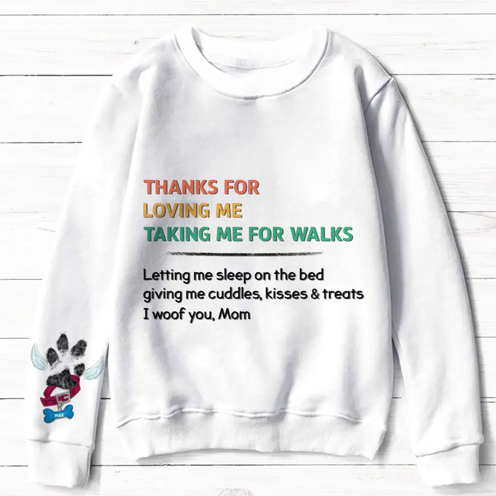 Personalized Dog Mom AOP Sweater - Up to 5 Dogs - Mother's Day Gift Idea For Dog Lover - Thanks For Loving Me Taking Me For Walks