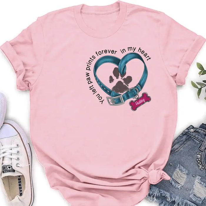 Custom Personalized Dog T-shirt/ Hoodie - Gift Idea For Dog Lover/ Mother's Day/Father's Day - You Left Paw Prints Forever In My Heart