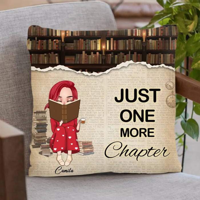 Custom Personalized Reading Girl Pillow Cover - Gift Idea For Book Lover - Just One More Chapter