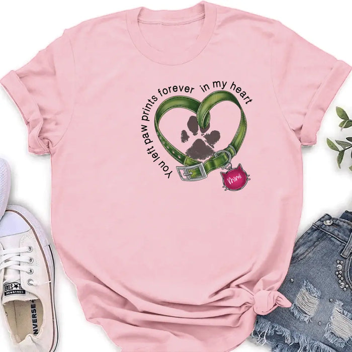 Custom Personalized Memorial Cat Collar Pawprints T-shirt/ Hoodie - Gift Idea For Cat Lover/ Mother's Day/Father's Day - You Left Paw Prints Forever In My Heart