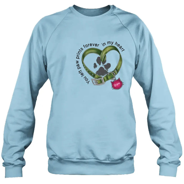 Custom Personalized Memorial Cat Collar Pawprints T-shirt/ Hoodie - Gift Idea For Cat Lover/ Mother's Day/Father's Day - You Left Paw Prints Forever In My Heart