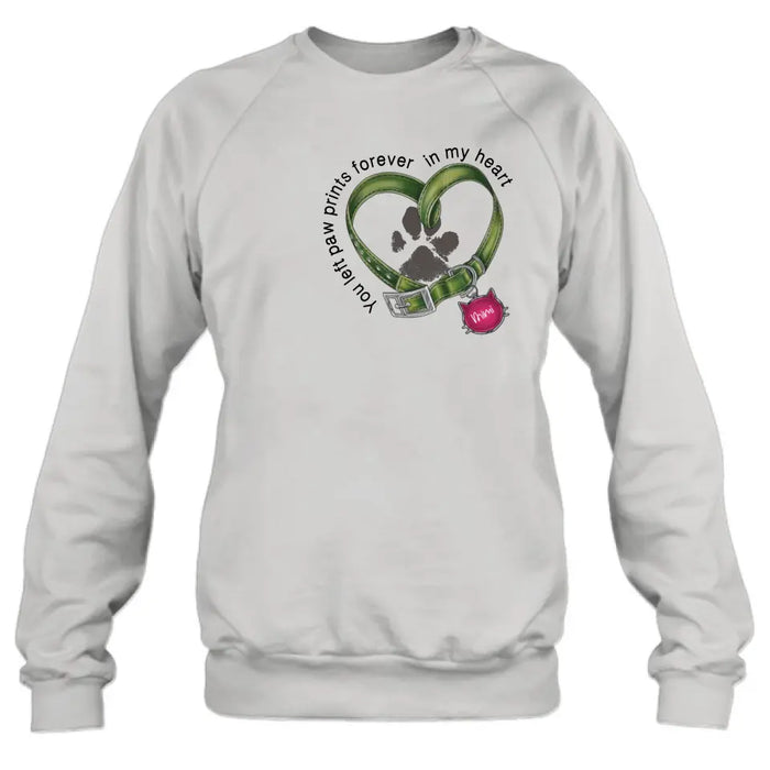 Custom Personalized Memorial Cat Collar Pawprints T-shirt/ Hoodie - Gift Idea For Cat Lover/ Mother's Day/Father's Day - You Left Paw Prints Forever In My Heart