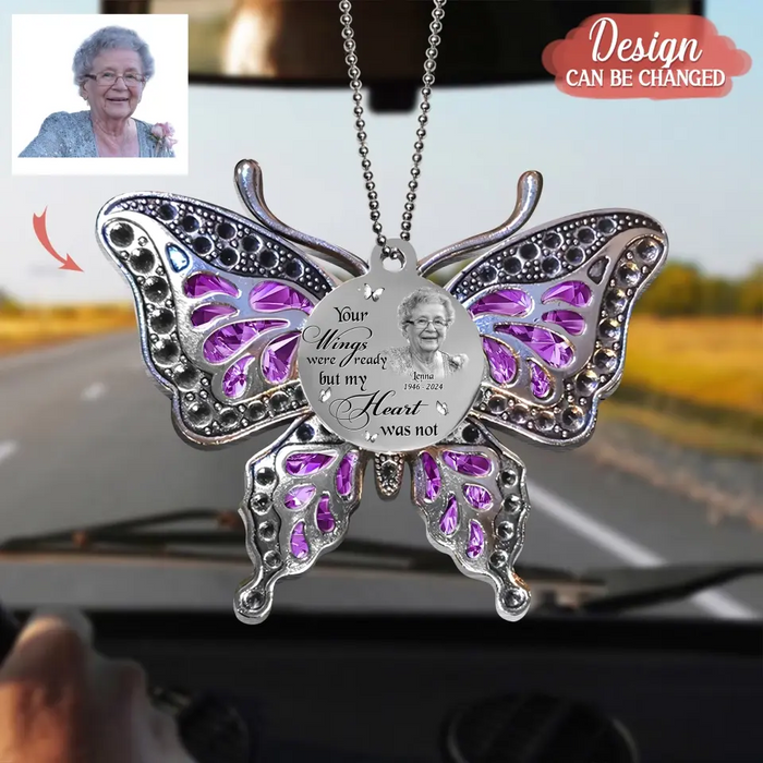 Custom Personalized Pet Memorial Butterfly Aluminum Ornament - Upload Photo - Memorial Gift Idea For Pet Lovers - Your Wings Were Ready But My Heart Was Not