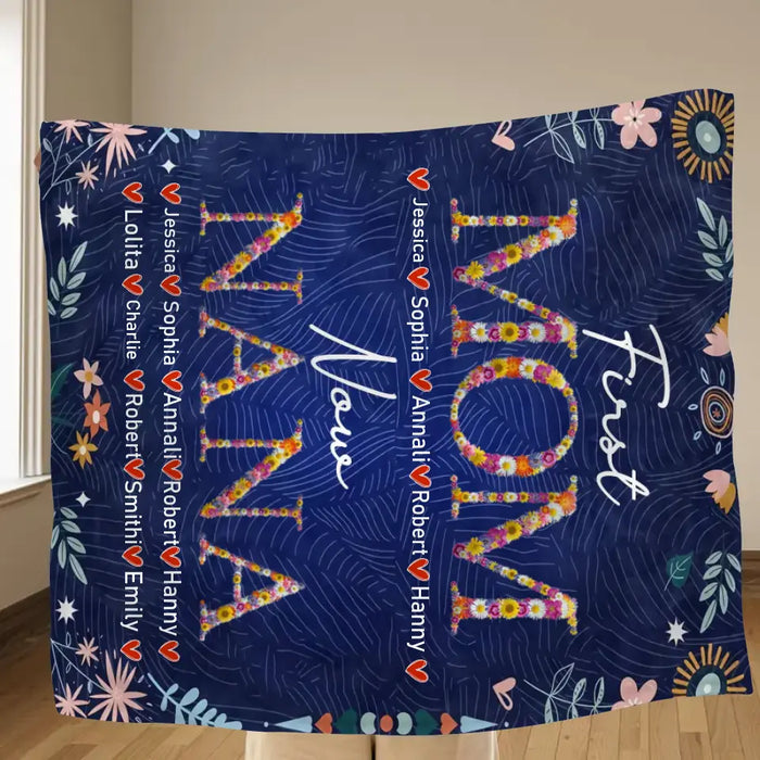 Custom Personalized Mom Grandma Quilt/ Fleece Throw Blanket - Gift Idea For Grandma/Mother's Day - Upto 5 Kids, 10 Grandkids - First Mom Now Nana