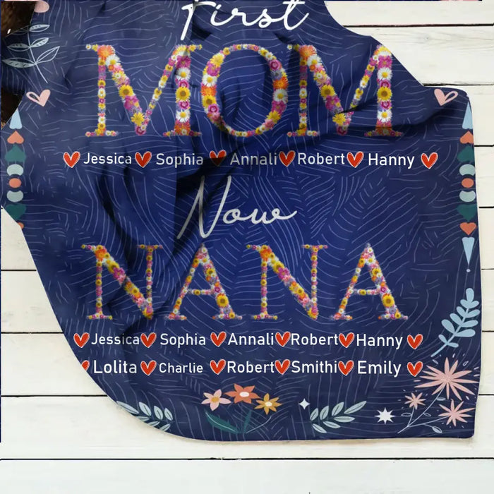 Custom Personalized Mom Grandma Quilt/ Fleece Throw Blanket - Gift Idea For Grandma/Mother's Day - Upto 5 Kids, 10 Grandkids - First Mom Now Nana