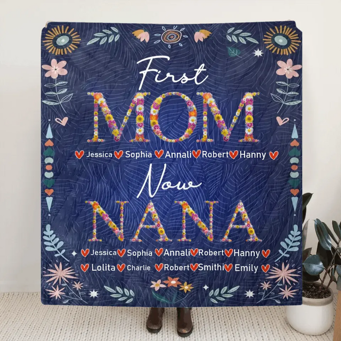 Custom Personalized Mom Grandma Quilt/ Fleece Throw Blanket - Gift Idea For Grandma/Mother's Day - Upto 5 Kids, 10 Grandkids - First Mom Now Nana