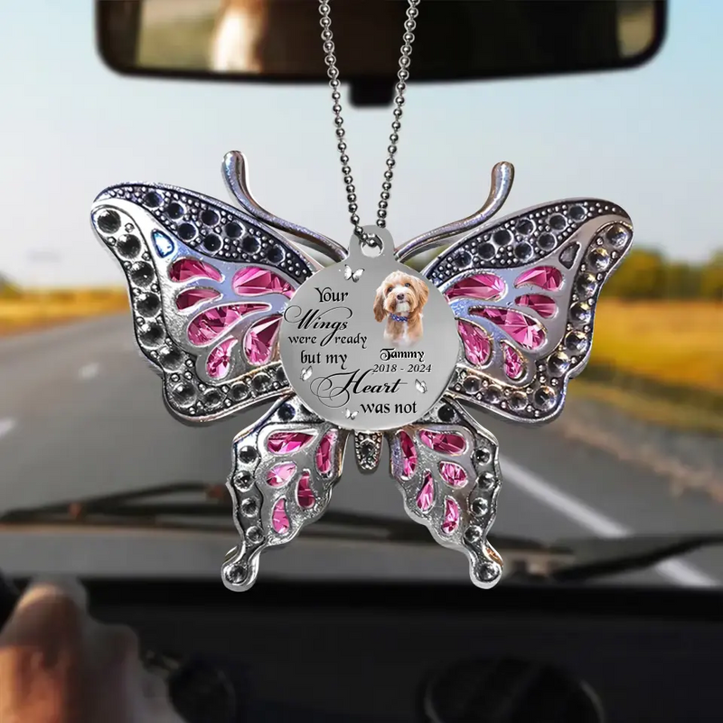 Personalized Pet Memorial Butterfly Aluminum Ornament - Upload Photo - Memorial Gift Idea For Pet Lovers - Your Wings Were Ready But My Heart Was Not