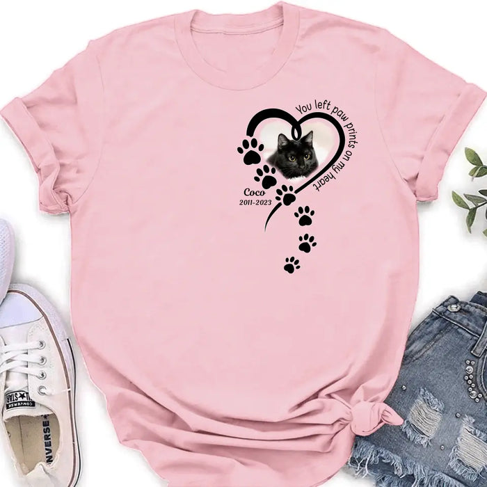 Custom Personalized Memorial Cat T-shirt/ Hoodie - Gift Idea For Cat Lover/ Mother's Day/Father's Day - You Left Paw Prints On My Heart