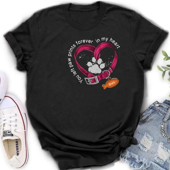 Custom Personalized Memorial Paw Prints Cat Collar Shirt/ Hoodie - Gift Idea For Cat Lover/ Mother's Day/Father's Day - You Left Paw Prints Forever In My Heart