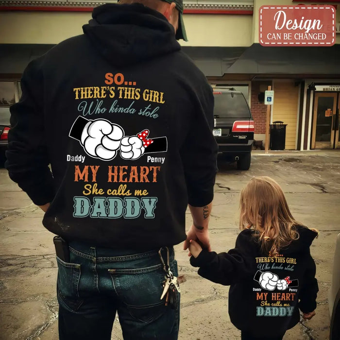 Custom Personalized Dad/Kid T-shirt/ Hoodie - Dad with up to 4 Kids - Father's Day Gift Idea -So There's This Girl Who Kinda Stole My Heart