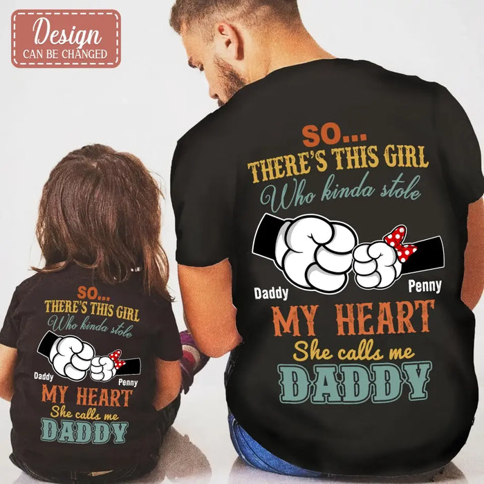 Custom Personalized Dad/Kid T-shirt/ Hoodie - Dad with up to 4 Kids - Father's Day Gift Idea -So There's This Girl Who Kinda Stole My Heart