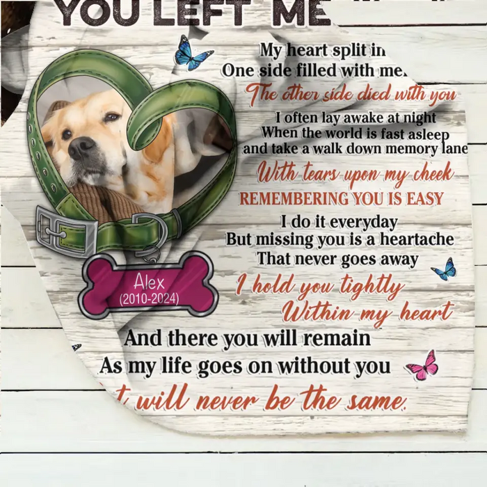 Custom Personalized Memorial Pet Collar Fleece Throw/ Quilt Blanket - Upload Photo - Memorial Gift Idea For Dog/ Cat Lover - The Moment That You Left Me