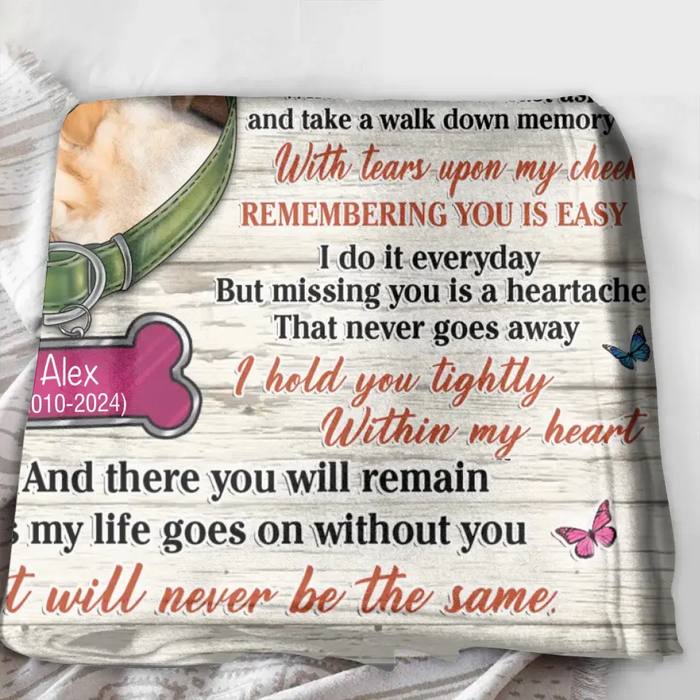 Custom Personalized Memorial Pet Collar Fleece Throw/ Quilt Blanket - Upload Photo - Memorial Gift Idea For Dog/ Cat Lover - The Moment That You Left Me