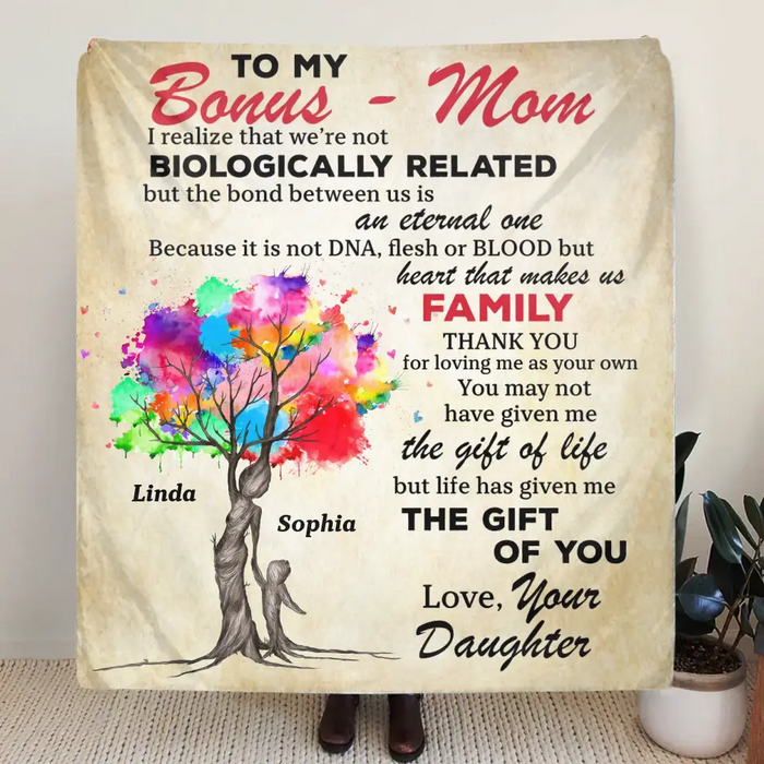 Custom Personalized To My Bonus Mom Quilt/ Fleece Throw Blanket - Upto 5 Kids - Mother's Day Gift Idea To Mom - Life Has Given Me The Gift Of You