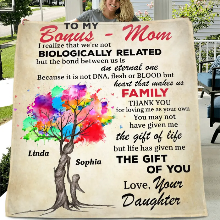 Custom Personalized To My Bonus Mom Quilt/ Fleece Throw Blanket - Upto 5 Kids - Mother's Day Gift Idea To Mom - Life Has Given Me The Gift Of You