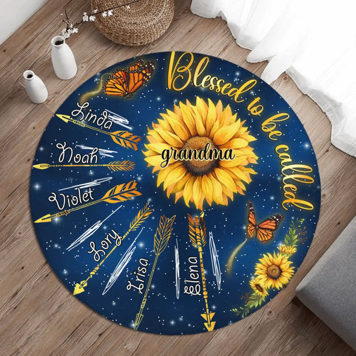 Custom Personalized Grandma Mom Sunflower Round Rug - Gift for Grandma/ Mom /Mother's Day - Up to 6 Kids - Blessed To Be Called Grandma