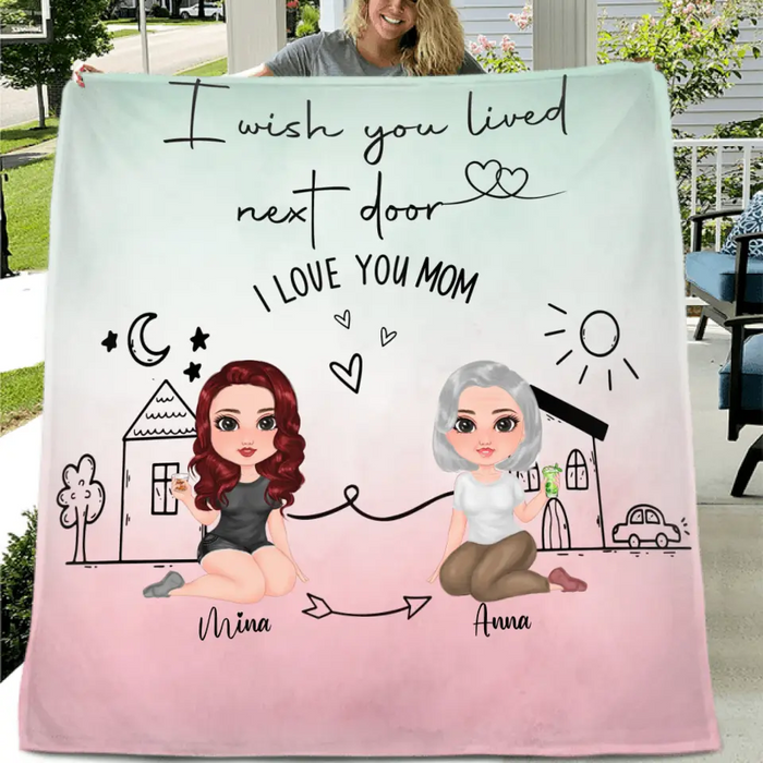 Custom Personalized Mom/Grandma & Daughter Quilt/ Fleece Throw Blanket/Pillow Cover - Upto 5 People - Mother's Day Gift Idea For Mom - I Wish You Lived Next Door