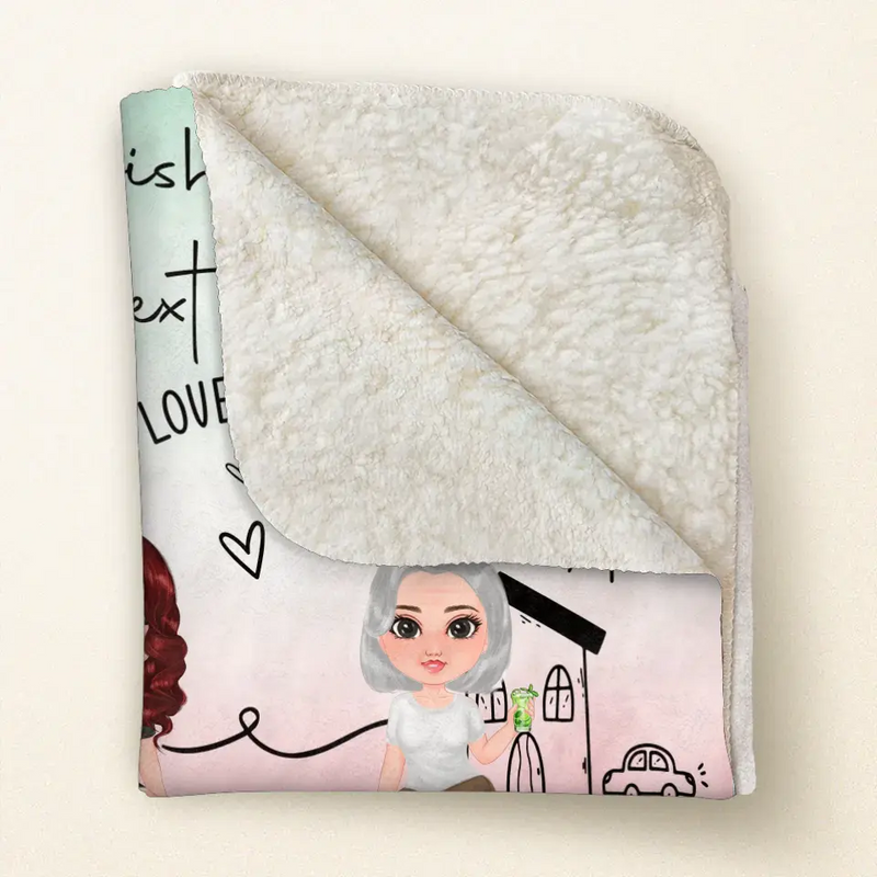 Personalized Mom/Grandma & Daughter Quilt/Fleece Throw Blanket/Pillow Cover - Up to 5 People - Mother's Day Gift Idea For Mom - I Wish You Lived Next Door