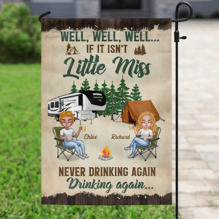 Custom Personalized Camping Friends Flag Sign - Best Gift For Camping Lovers/Friends - Upto 7 Friends - Never Drinking Again