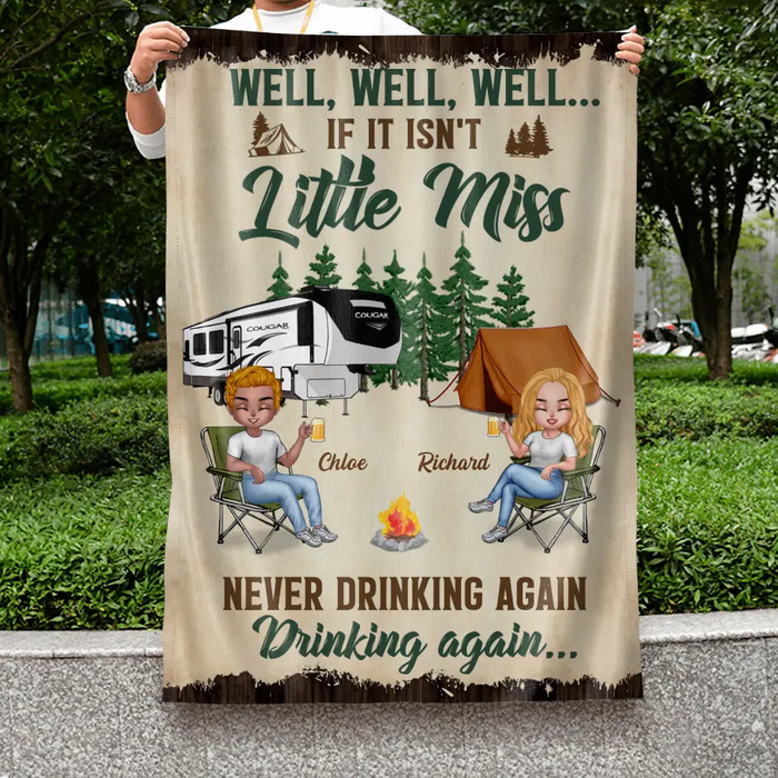 Custom Personalized Camping Friends Flag Sign - Best Gift For Camping Lovers/Friends - Upto 7 Friends - Never Drinking Again