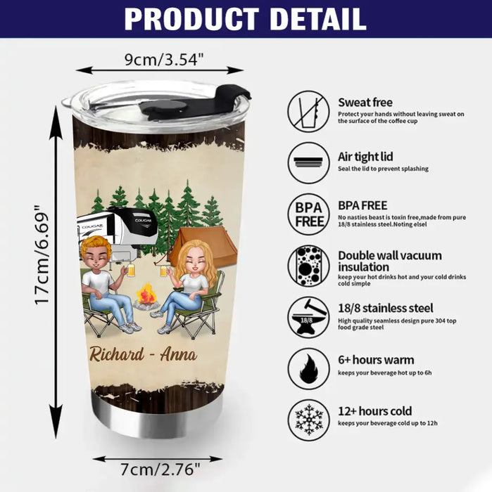 Custom Personalized Camping Friends Tumbler - Best Gift For Camping Lovers/Friends - Upto 7 Friends - Never Drinking Again