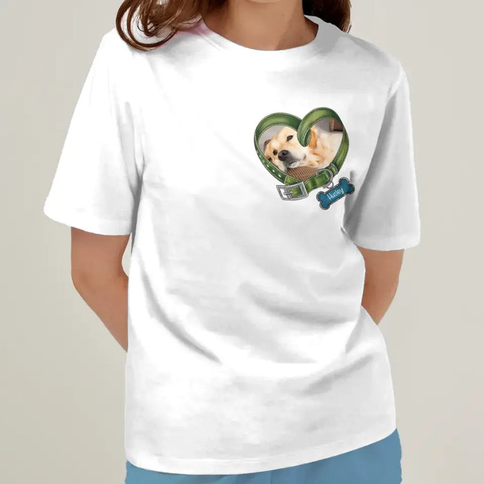 Custom Personalized Memorial Dog Photo AOP T-Shirt - Memorial Gift Idea for Mother's Day/Father's Day - Never Walk Alone My Dog Walks With Me