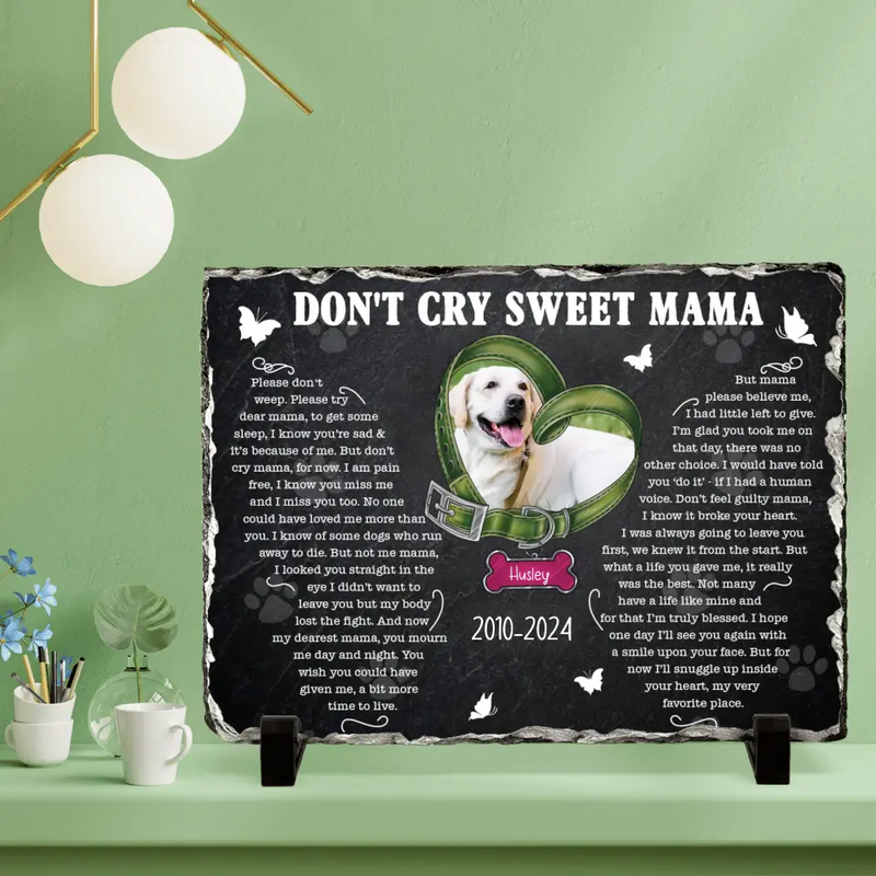 Personalized Memorial Rectangle Lithograph -Memorial Gift Idea For Dog Owner - Upload Dog Photo - Don't Cry Sweet Mama
