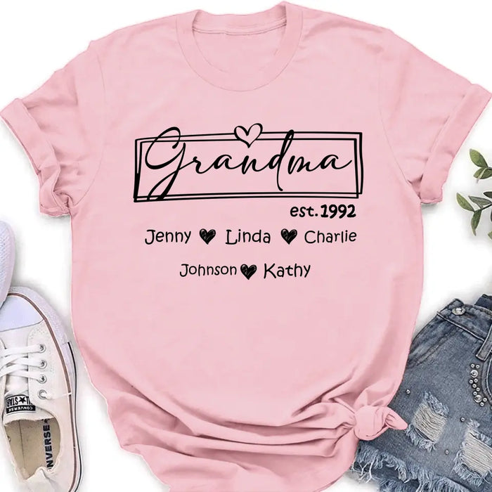 Custom Personalized Mom And Grandma Shirt - Upto 12 People - Mother's Day Gift Idea for Mom/Grandma - Grandma Est.1992