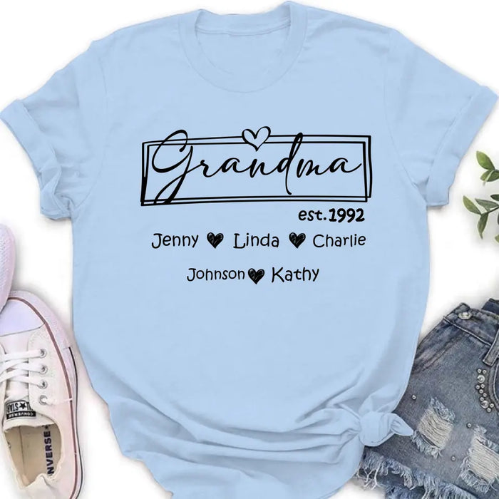 Custom Personalized Mom And Grandma Shirt - Upto 12 People - Mother's Day Gift Idea for Mom/Grandma - Grandma Est.1992