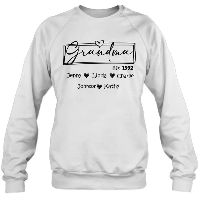 Custom Personalized Mom And Grandma Shirt - Upto 12 People - Mother's Day Gift Idea for Mom/Grandma - Grandma Est.1992