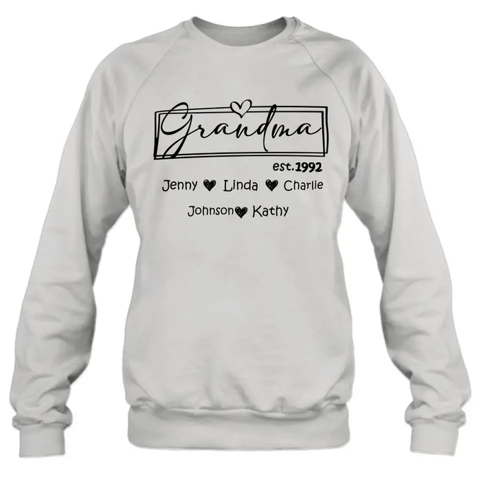 Custom Personalized Mom And Grandma Shirt - Upto 12 People - Mother's Day Gift Idea for Mom/Grandma - Grandma Est.1992