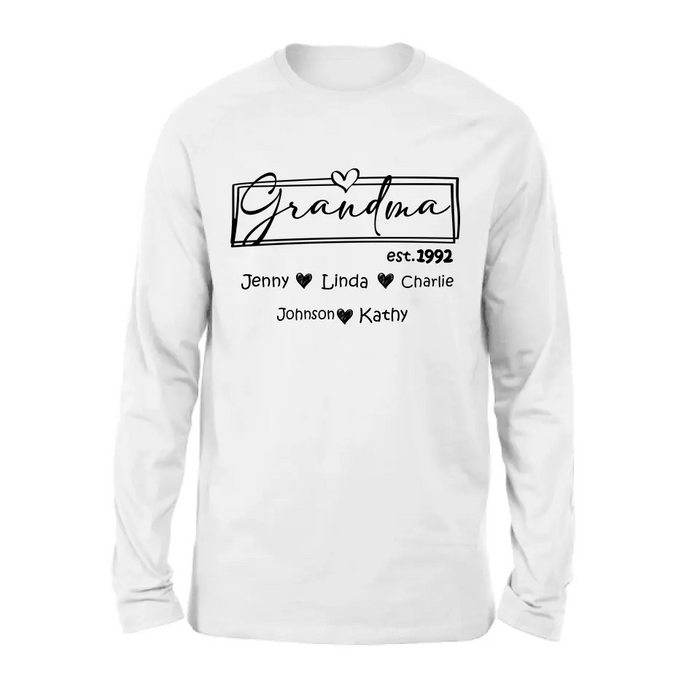 Custom Personalized Mom And Grandma Shirt - Upto 12 People - Mother's Day Gift Idea for Mom/Grandma - Grandma Est.1992