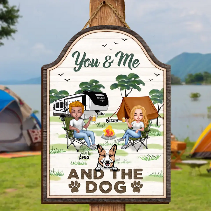 Custom Personalized Camping Wooden Sign - Best Gift For Camping Lovers/Dog Lovers - Upto 7 Dogs -  You & Me And The Dogs