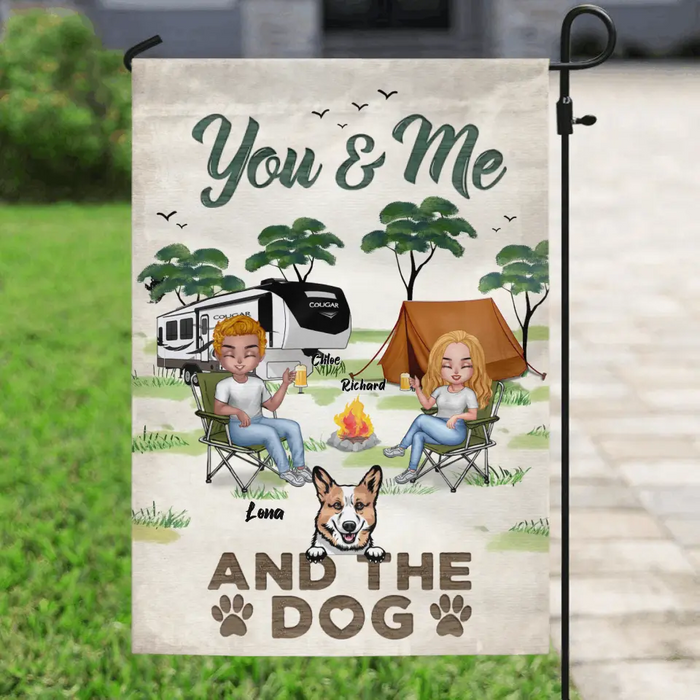 Custom Personalized Camping Flag Sign - Best Gift For Camping Lovers/Dog Lovers - Upto 7 Dogs - You & Me And The Dogs